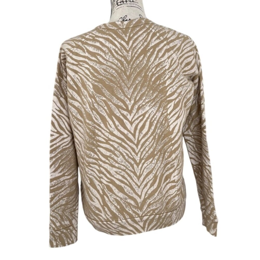 Mother Hugger Sweatshirt Zebra Print Long Sleeve Beige & Cream Womens Size S - Picture 4 of 10